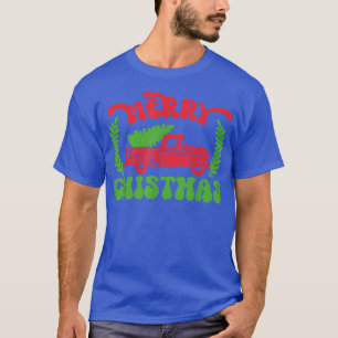 Retro Merry Christmas Tree on Red Car Xmas Classic T-Shirt