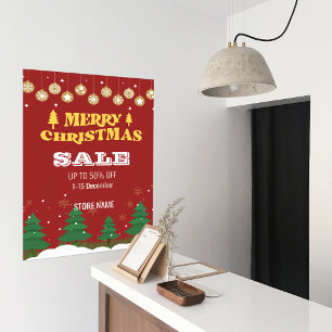 Retro Merry Christmas Trees Business Sale Ads Poster