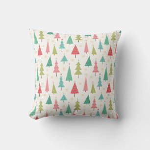 Retro Merry Christmas Trees Fun Holiday Pattern Cushion