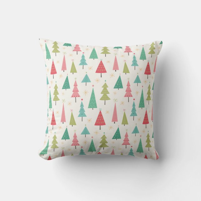Retro Merry Christmas Trees Fun Holiday Pattern Cushion (Front)