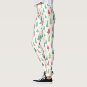 Retro Merry Christmas Trees Fun Holiday Pattern Leggings