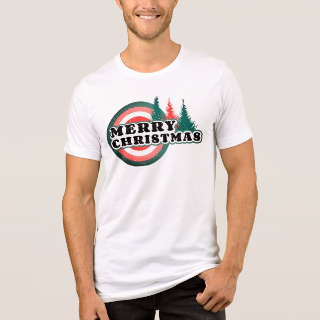Retro Merry Christmas Trees Winter Holidays Tri-Blend Shirt (Front)