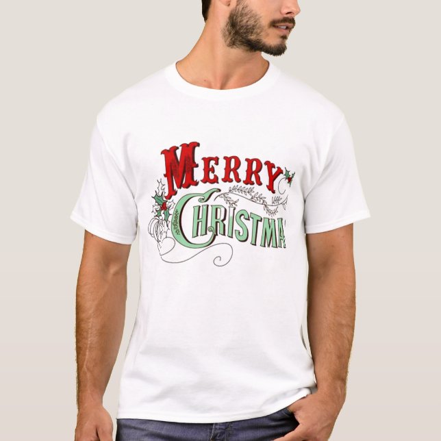 Retro Merry Christmas Typography T-Shirt (Front)