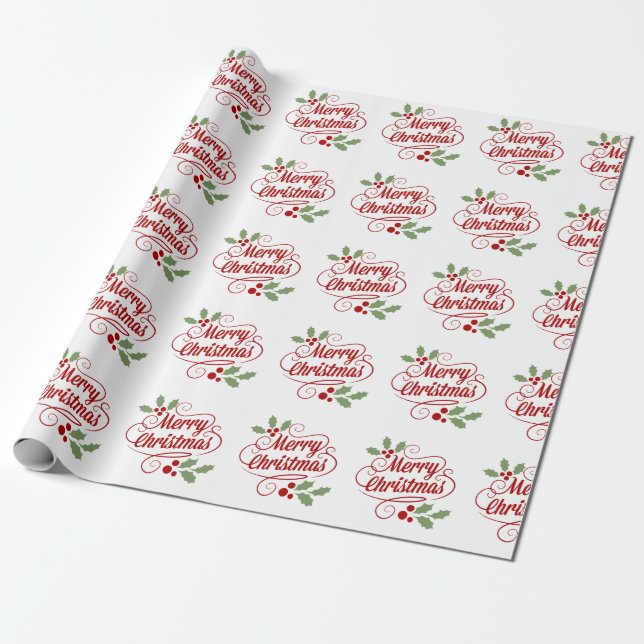 Retro Merry Christmas Typography Wrapping Paper (Unrolled)