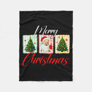 Retro Merry Christmas Vintage Santa Xmas Tree Tis Fleece Blanket