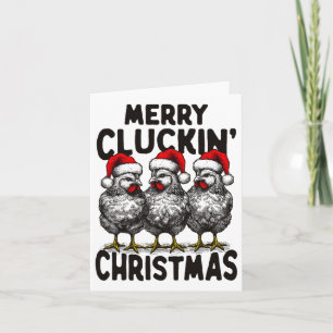 Retro Merry Cluckin' Christmas Fun Chicken Santa F Card