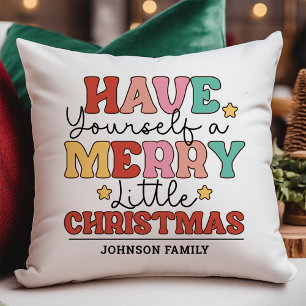 Retro Merry Little Christmas Customisable Cushion