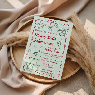 Retro Merry Little Friendsmas Christmas Party Invitation
