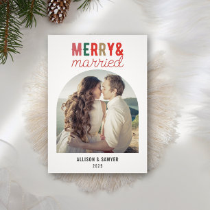 Retro Merry & Married Arch Photo Wedding Thank You Card