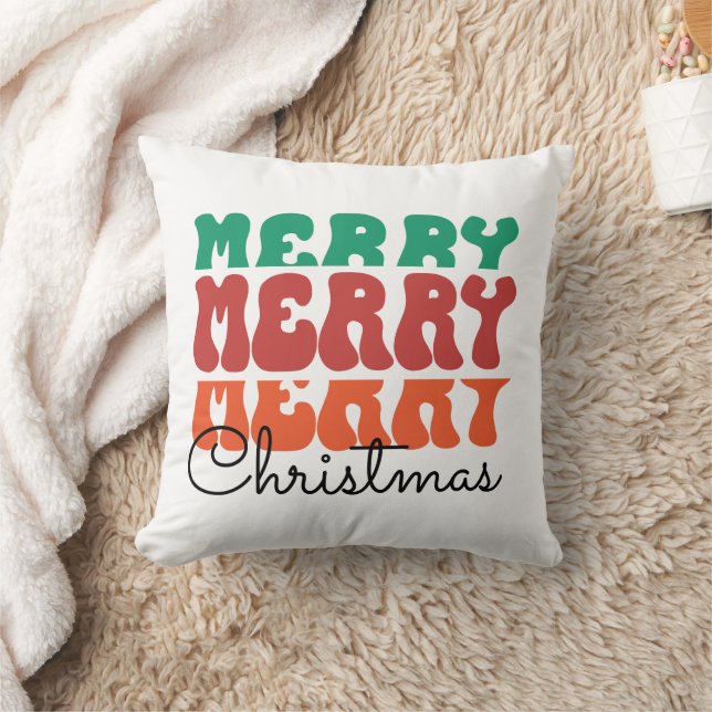 Retro Merry Merry Christmas  Cushion (Blanket)