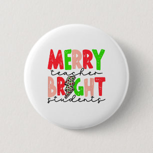 Retro Merry Teacher Bright Students Fun Christmas  6 Cm Round Badge