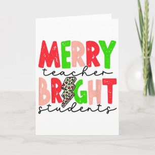 Retro Merry Teacher Bright Students Fun Christmas Card