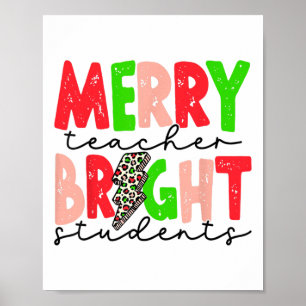 Retro Merry Teacher Bright Students Fun Christmas  Poster