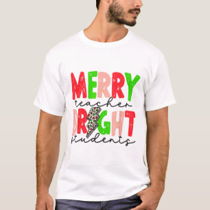Retro Merry Teacher Bright Students Fun Christmas  T-Shirt