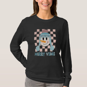 Retro Merry Vibes Christmas Snowman Groovy Happy H T-Shirt