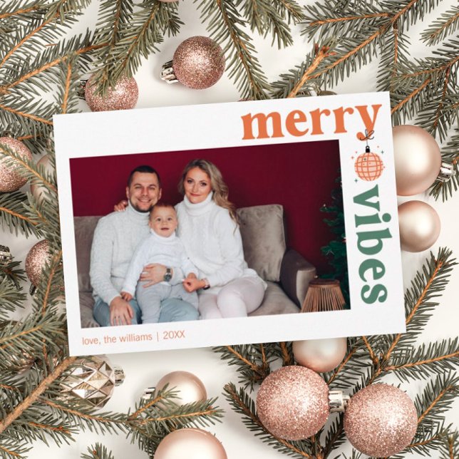Retro Merry Vibes Family Photo Holiday Card (Creator Uploaded)