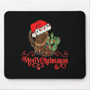 Retro Merry Xmas Santa Hat Cowboy Boots Western Ch Mouse Pad