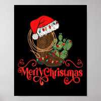 Retro Merry Xmas Santa Hat Cowboy Boots Western Ch