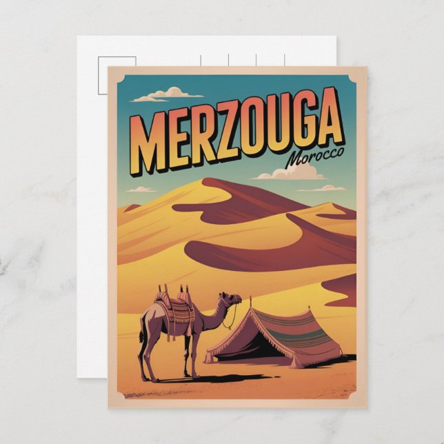 Retro Merzouga sahara camel ride morocco travel gi Postcard (Front/Back)