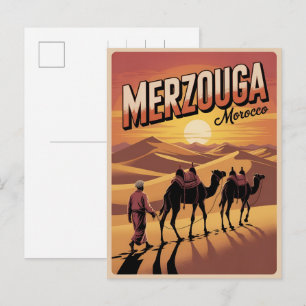 Retro Merzouga sahara camel ride morocco travel gi Postcard