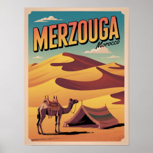 Retro Merzouga sahara camel ride morocco travel gi Poster