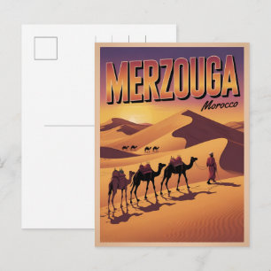Retro Merzouga sahara camel ride morocco travel  Postcard