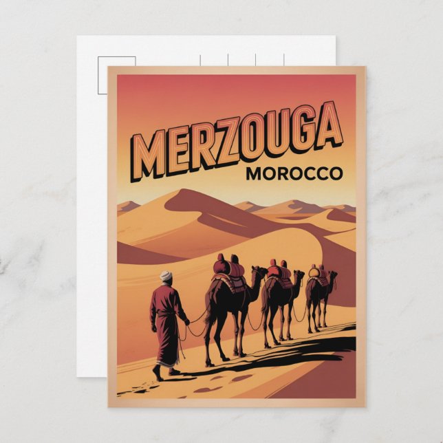 Retro Merzouga sahara camel ride morocco travel  Postcard (Front/Back)