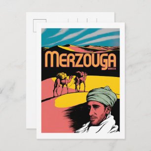 Retro Merzouga sahara camel ride morocco travel  Postcard