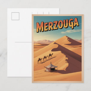 Retro Merzouga sahara camel ride morocco travel  Postcard