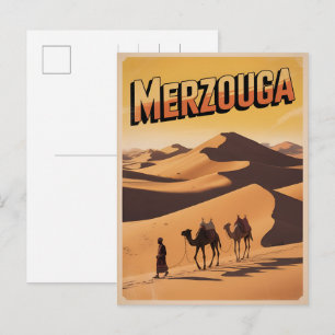 Retro Merzouga sahara camel ride morocco travel  Postcard