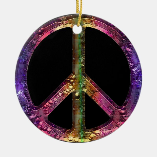 Retro Metallic Grunge Peace Sign Christmas Decor Ceramic Tree Decoration (Front)