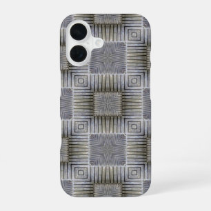 Retro Metallic Silver Decorative Squares Pattern iPhone 16 Case