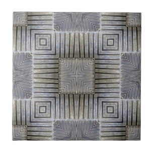 Retro Metallic Silver Decorative Squares Pattern Tile