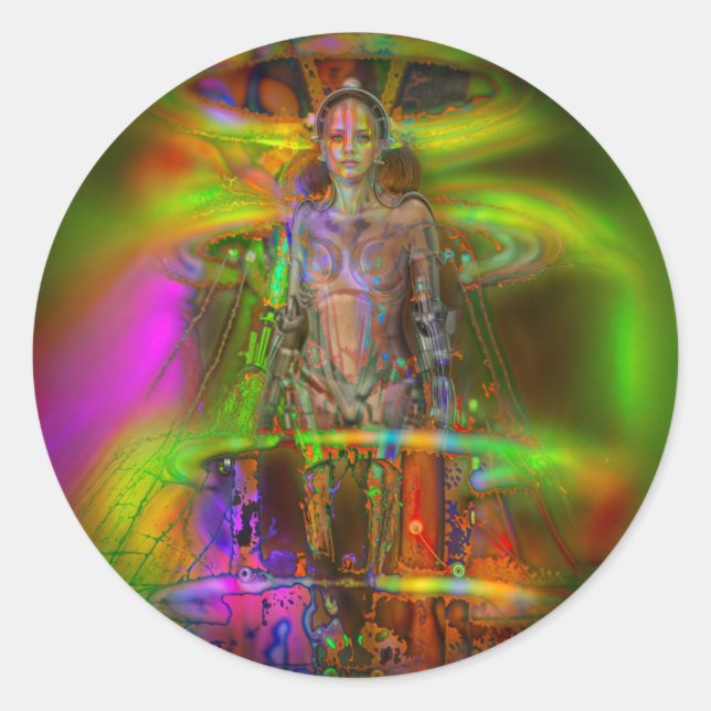 RETRO METROPOLIS ON MUG CLASSIC ROUND STICKER (Front)