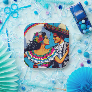 Retro Mexican Dance Folklórico Fiesta Paper Plate