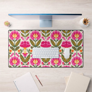 Retro Mexican Flowers Fuchsia Pink Floral Desk Mat