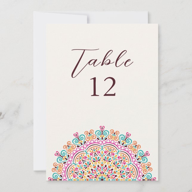 Retro Mexican Terrain Mandala Wedding Table Number (Front)