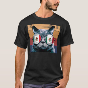 Retro Mexico Flag Glasses Cat Mexican Day Of Indep T-Shirt