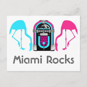 Retro Miami Flamingos Diner Jukebox  Postcard
