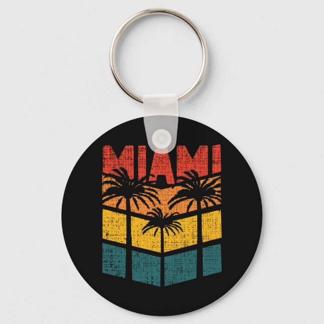 Retro Miami Florida Beach Souvenir Palm Tree 80s Key Ring (Front)