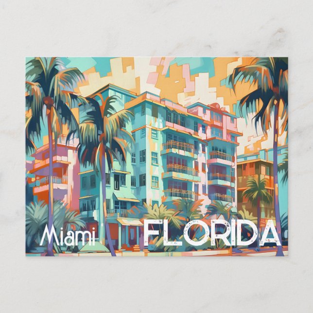Retro Miami Florida South Beach Postcard  (Front)