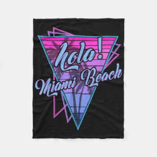 Retro Miami - Hola Miami Beach Florida Vintage Fleece Blanket