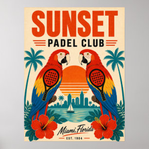 Retro Miami Sunset Padel Club Art Poster