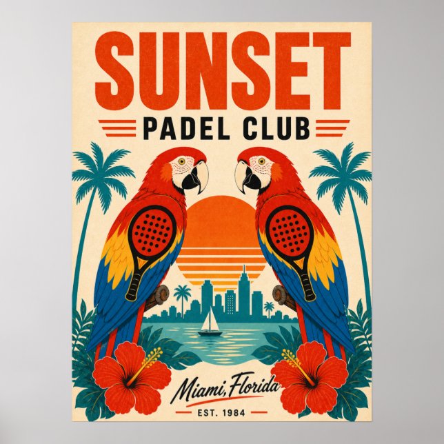 Retro Miami Sunset Padel Club Art Poster (Front)