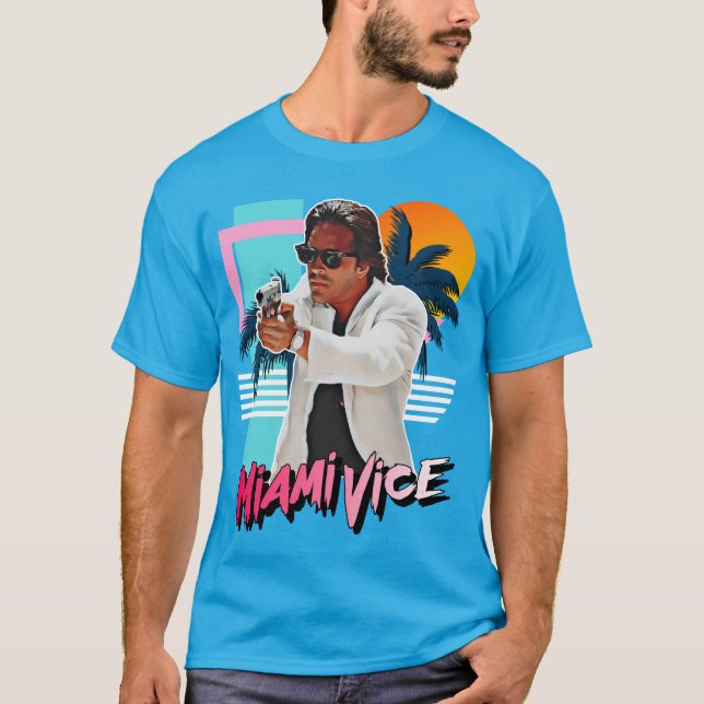 Retro Miami Vice 80s Sonny Crockett T-Shirt (Front)