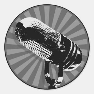 Retro Microphone Graphic Classic Round Sticker