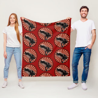 Retro Microphone Graphic in Red Fleece Blanket
