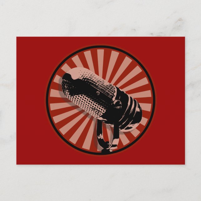 Retro Microphone Graphic in Red Postcard (Front)