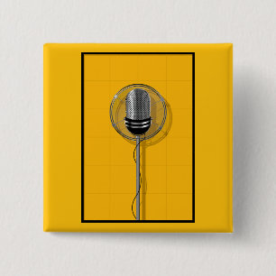 Retro Microphone on Bold Yellow 15 Cm Square Badge