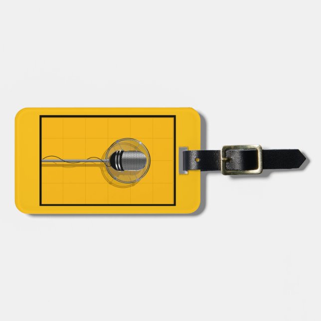 Retro Microphone on Bold Yellow Luggage Tag (Front Horizontal)